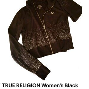 True Religion Women's Black Jacket with Metallic Logo & Accents